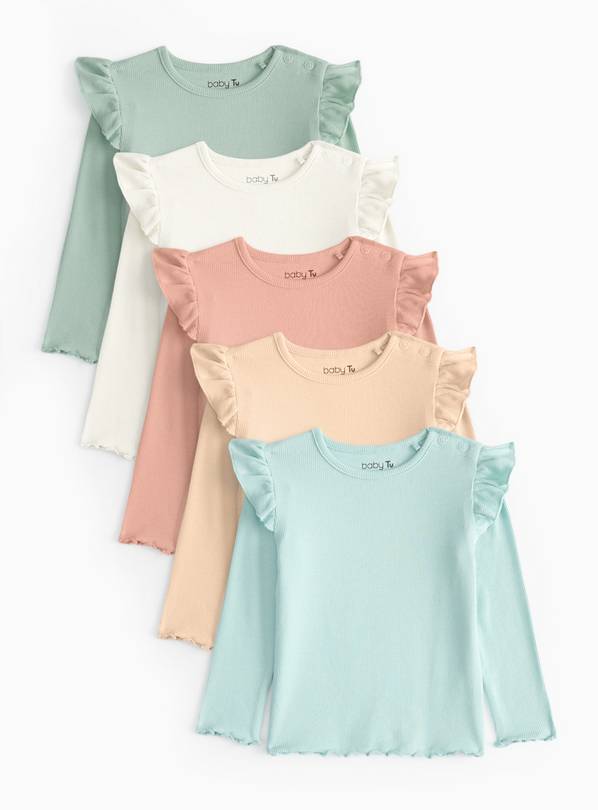 Ribbed Long Sleeve Frill sleeve Tops 5 Pack 3-6 months